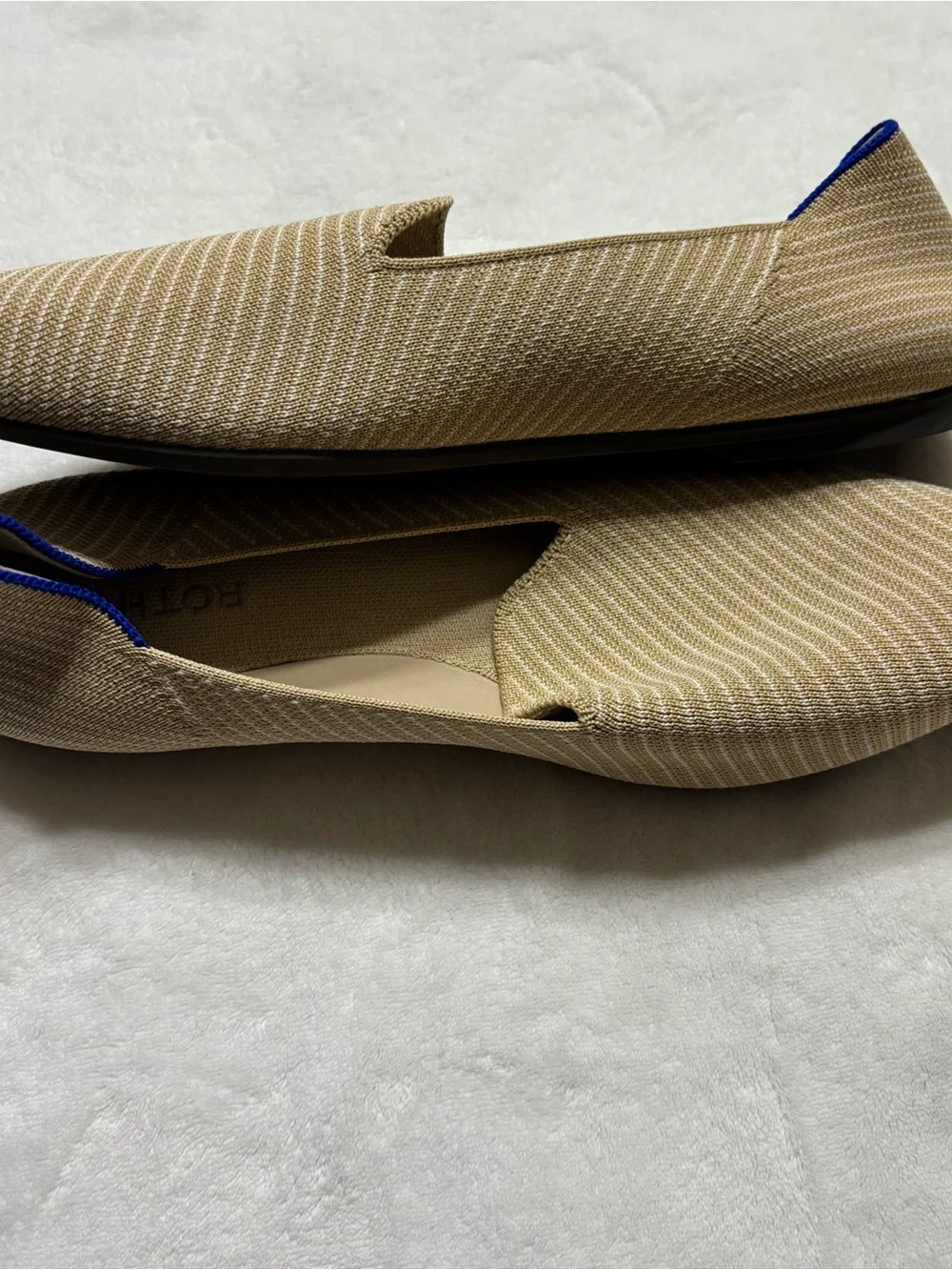 Rothy's Beige Slip-On Knit Flats with Subtle Stripe